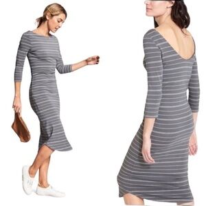 Gray & White Strip Athleta Comeback Midi 3/4 Sleeve Dress